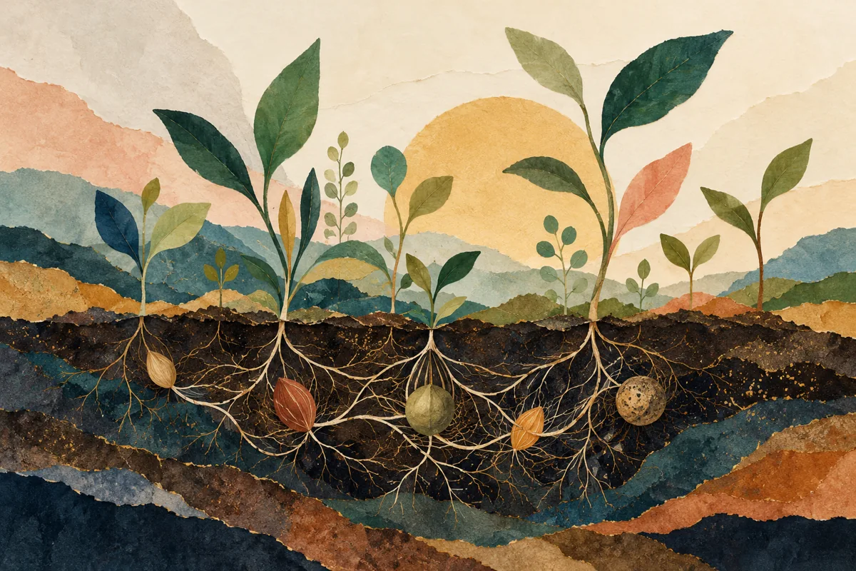 Seeds with shared roots become different shoots.