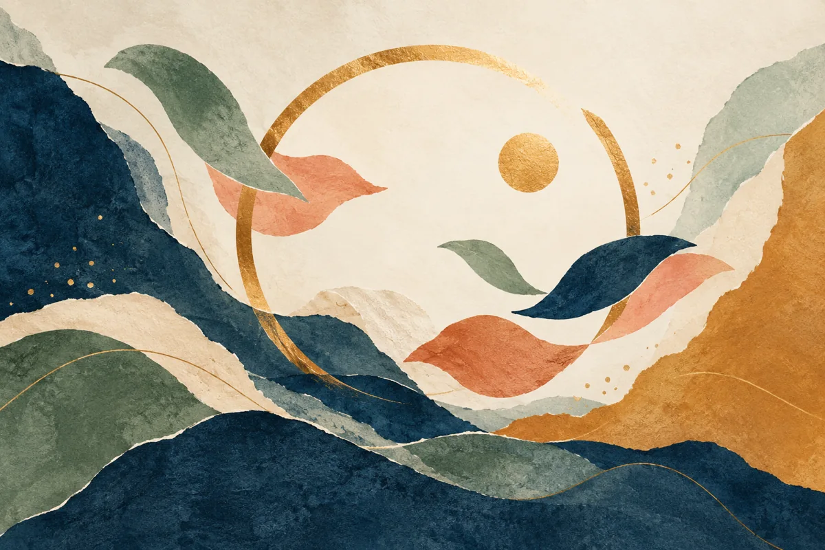 An open circle brings together organic shapes in motion.