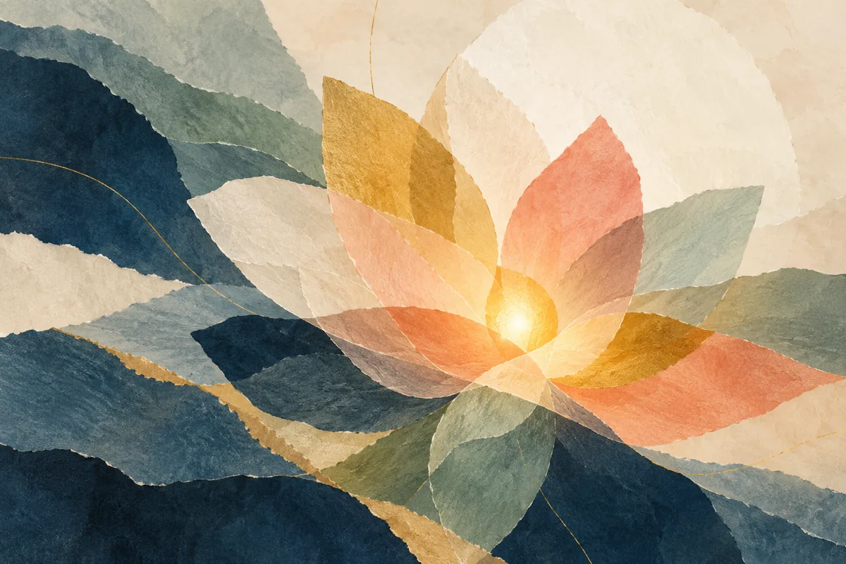 Warm light connects translucent petal-like forms.